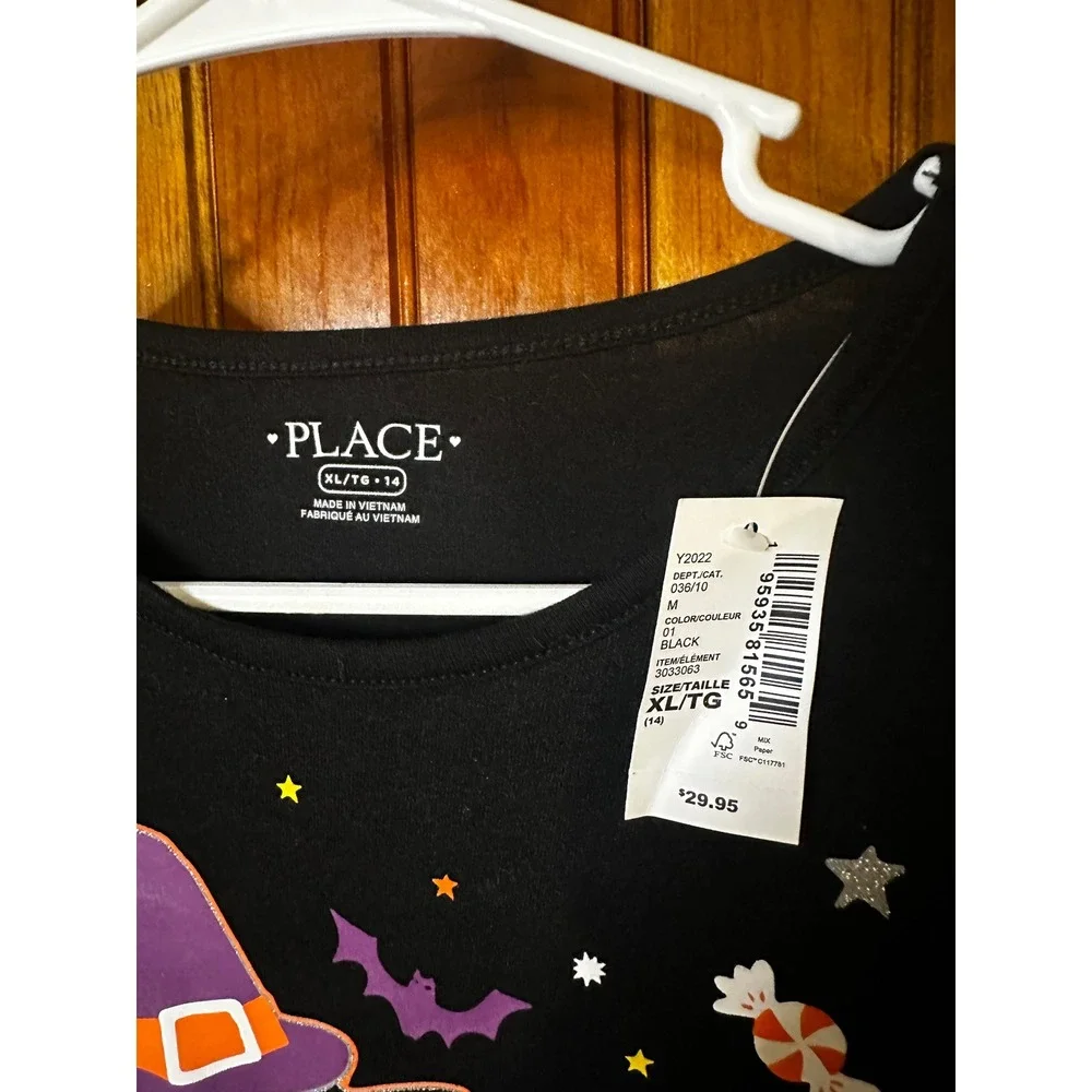 The Children's Place XL Black Cat Halloween Graphic Long Sleeve Shirt‎ XL